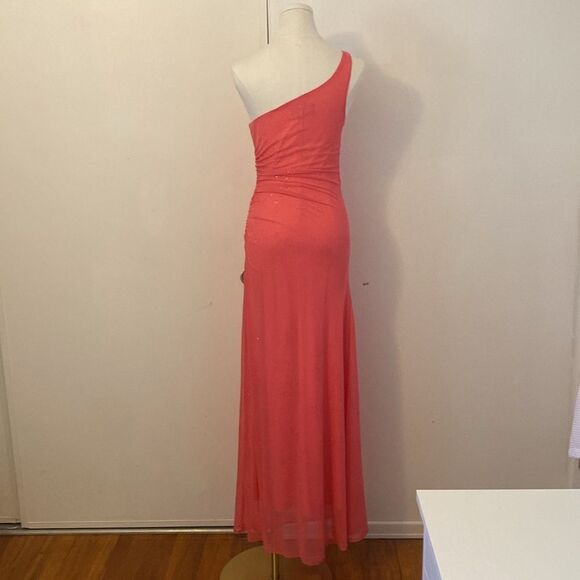 Vintage Late 90's City Triangles Pink One Shoulder Sparkle Maxi Gown Size XS - Picture 6 of 12